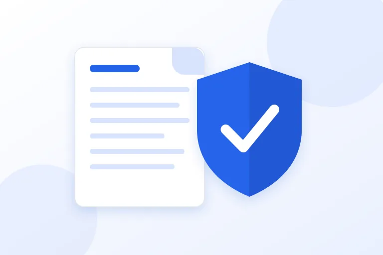 A document beside a blue shield with a check mark, illustrating safe file conversion