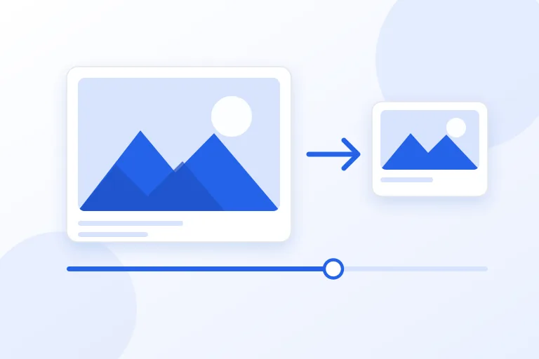 A large photo and a smaller compressed copy joined by an arrow above a quality slider