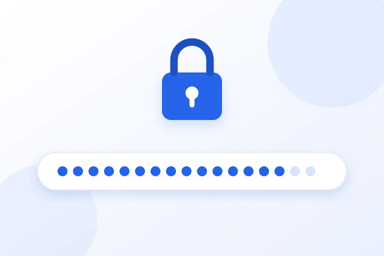 A blue padlock above a long row of masked password dots