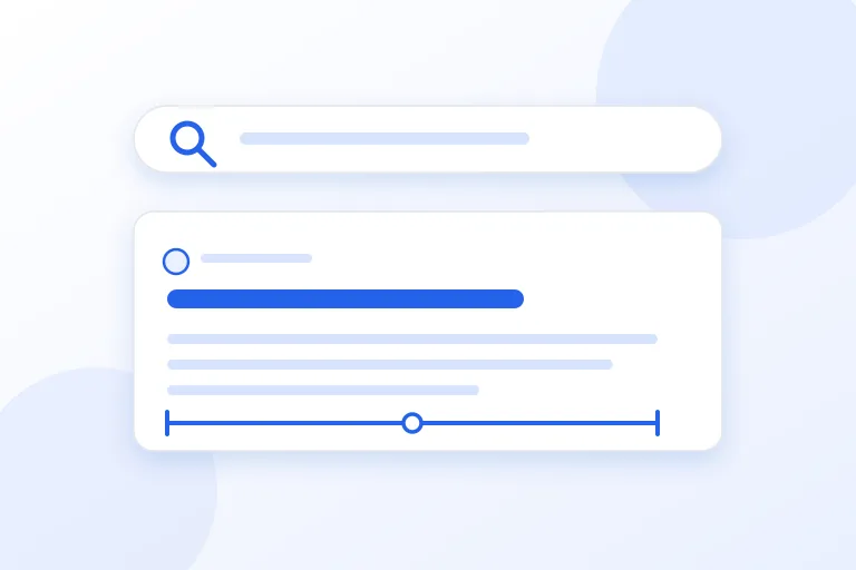 A search bar above a search result with a highlighted title and a measured description line