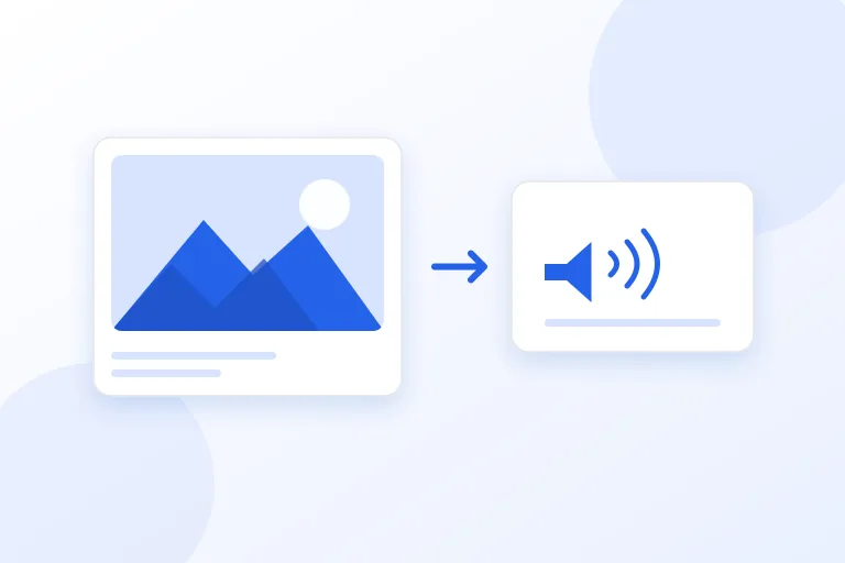 A photo of mountains with an arrow pointing to a speaker icon, showing an image being read aloud