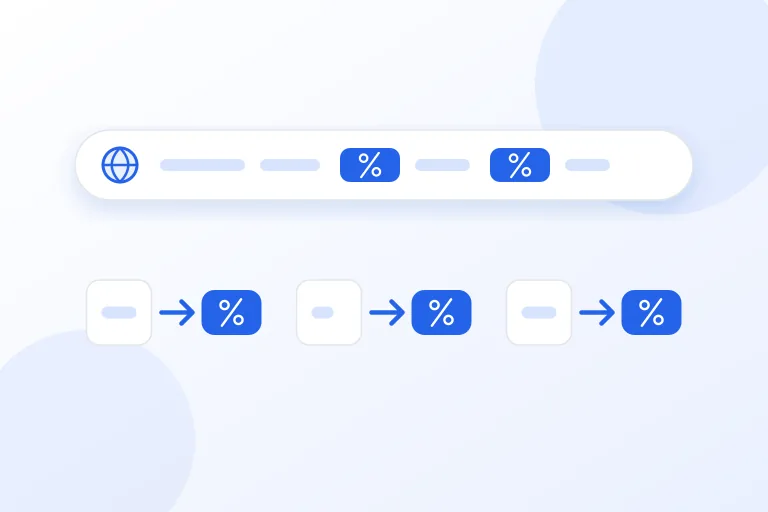 An address bar with highlighted percent-encoded segments above three characters mapping to percent codes